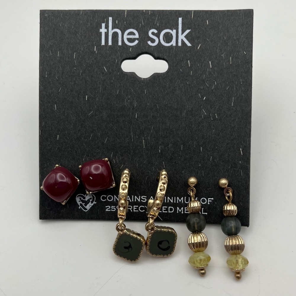 The Sak Earrings Set, Stud, Drop & Dangle, Gold Tone Accents, Gift For‎ Her
